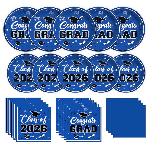 Graduation Decorations 2026 Graduation Plates and Napkins for 50 Guests Congrats Grad Party Supplies Class of 2026 Blue