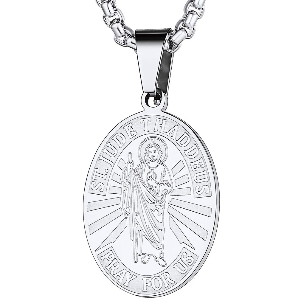 FaithHeart Medalla San Judas Tadeo Collar Cristiano Acero Inoxidable 316L Hombre Mujer Joyería Religiosa Amuleto Santo Patrón