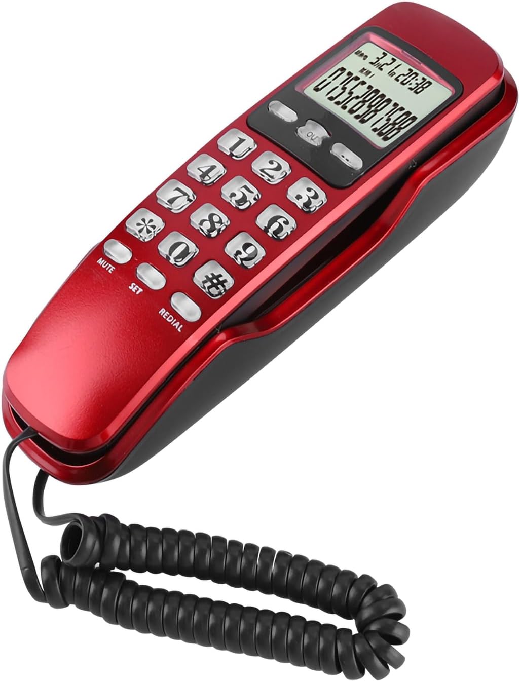 Yctze Mini teléfono fijo de montaje en pared con pantalla LCD, identificación de llamadas para oficina en casa, hotel, con cable e inalámbrico, no