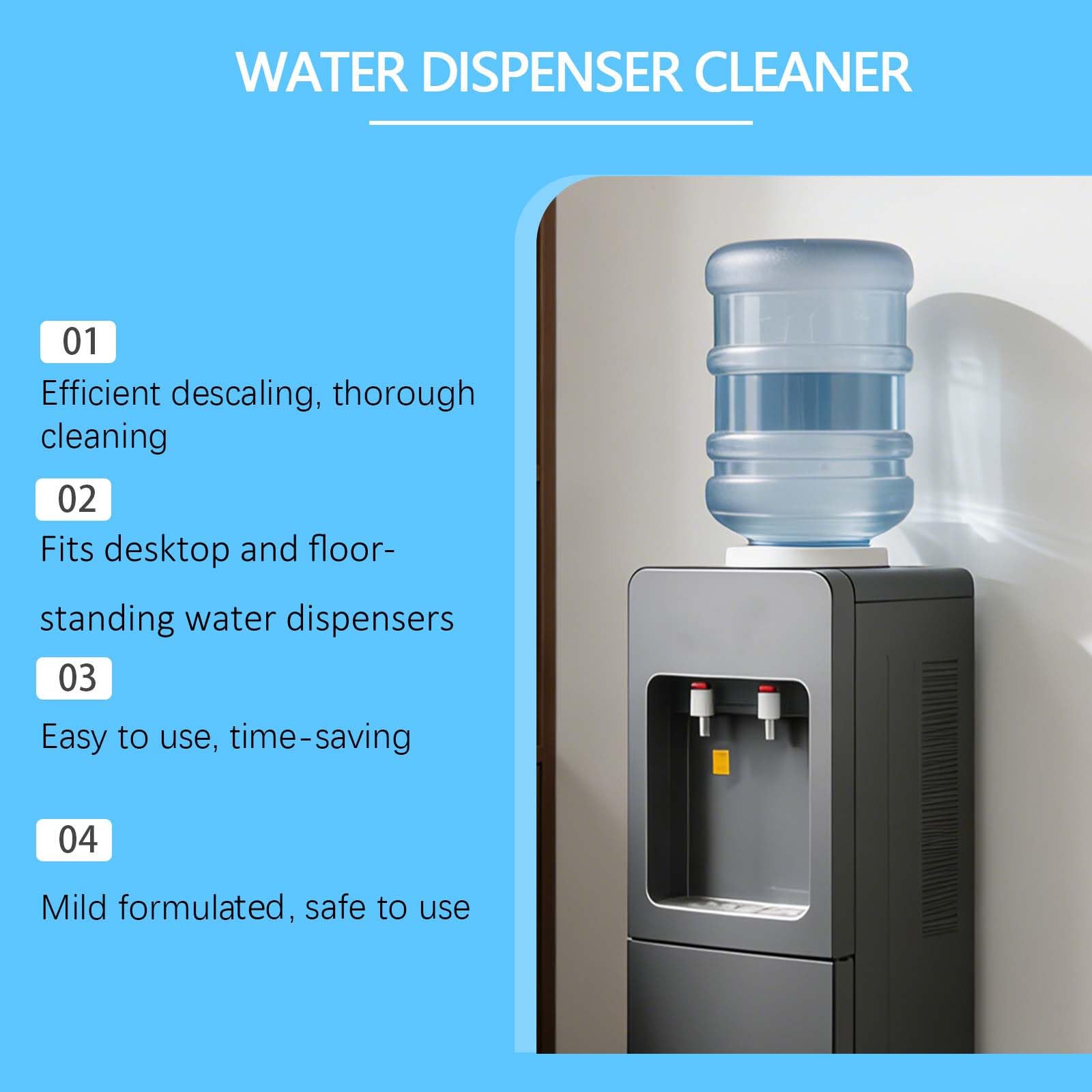 Dispensador de agua limpiador descalcificador, descalcificador multiusos para eliminar manchas de agua, enfriador de agua, eliminador de cal, limpiador de depósitos de agua dura y minerales, limpieza