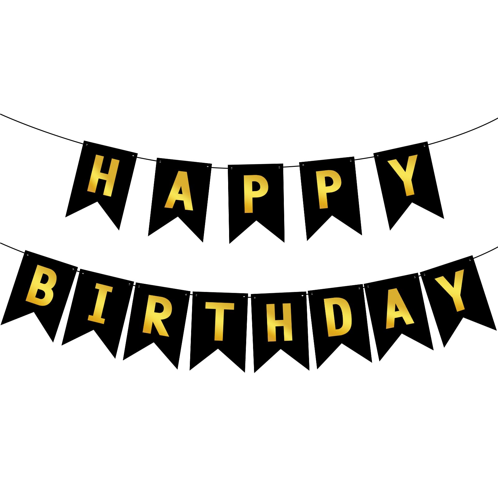 Black Happy Birthday Banner Sign Black Gold Bunting Banner Garland for Kids Girl Woman Birthday Tea Party Decorations Bunting Flag Birthday Party Supplies