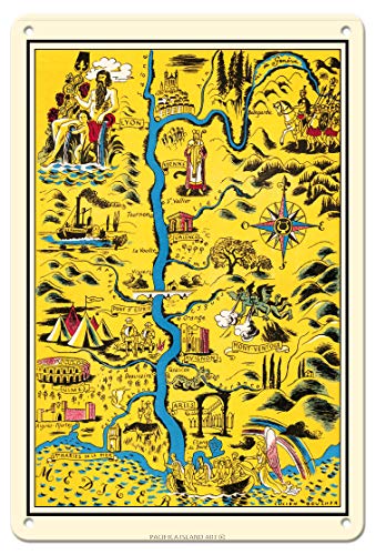 Pacifica Island Art St. Maries de la Mer (Saintes-Maries-de-la-Mer) - Southern France - Vintage Pictorial Map by Lucien Boucher c.1938-8in x 12in Vintage Metal Tin Sign