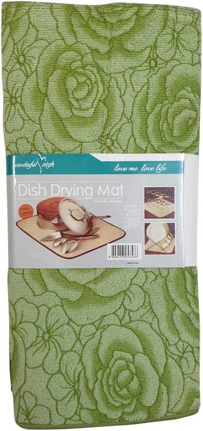 Inditradition Kitchen Sink Utensil Drying Draining Mat | Microfiber Utensils Drying Mat, Green Printed (15 x 20 Inches)