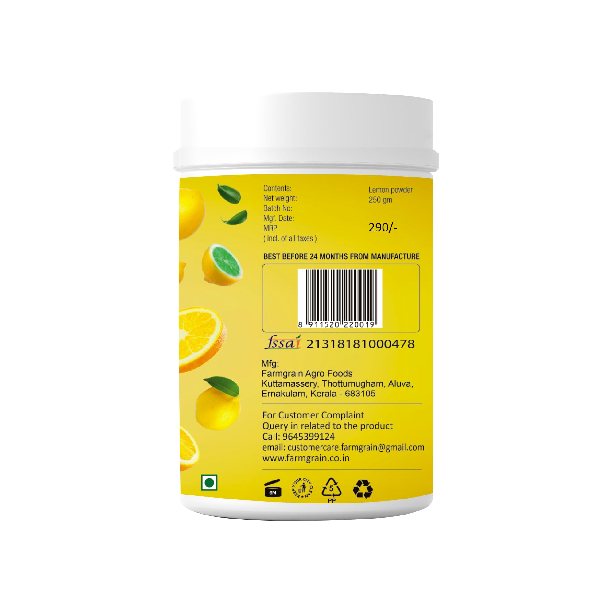 FARM GRAIN Lemon Powder - 250g | For food | juice | Lemonade | Ingredient in beverages like, Mocktails, cooking, baking, cosmetics | No Artificial colour | No preservatives | No added sugar - Image 2 thumbnail