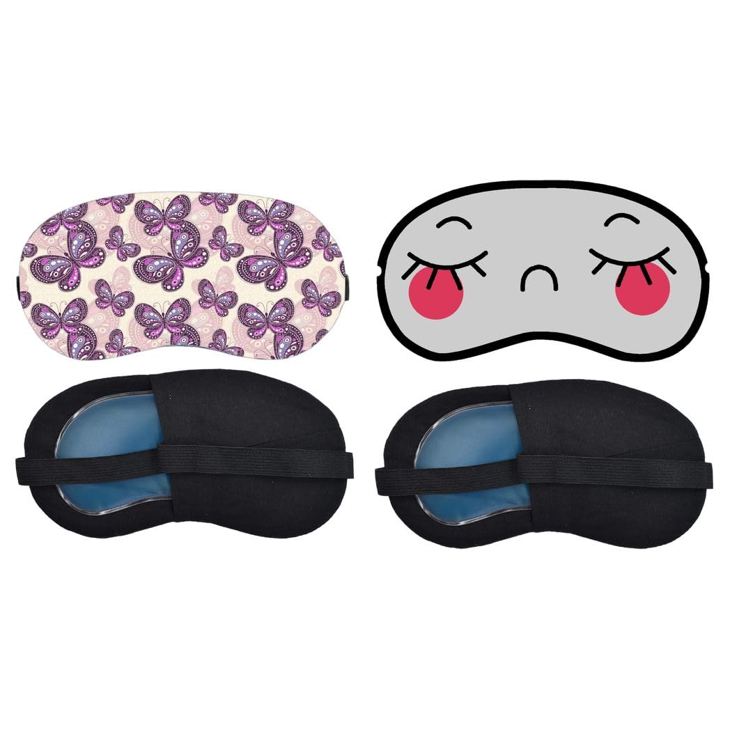 Aoxeria Lavender Butterfly Pattern, Blushing Sleepy Face Sleeping Mask Combo, Soft Comfortable Light-Blocking Eye Cover for Women, Men & Kids, Reusable Blindfold for Night Sleep, Nap (Pack of 2)-image-12