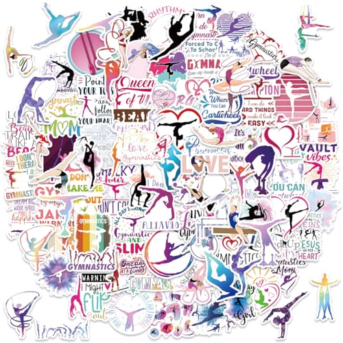 100 PCS Gymnastics Stickers for Water Bottles & Laptops – Girls Gymnast Decals, Waterproof Vinyl, Beam Bars Vault Floor Poses, Quotes & Silhouettes, Team Gifts & Party Favours