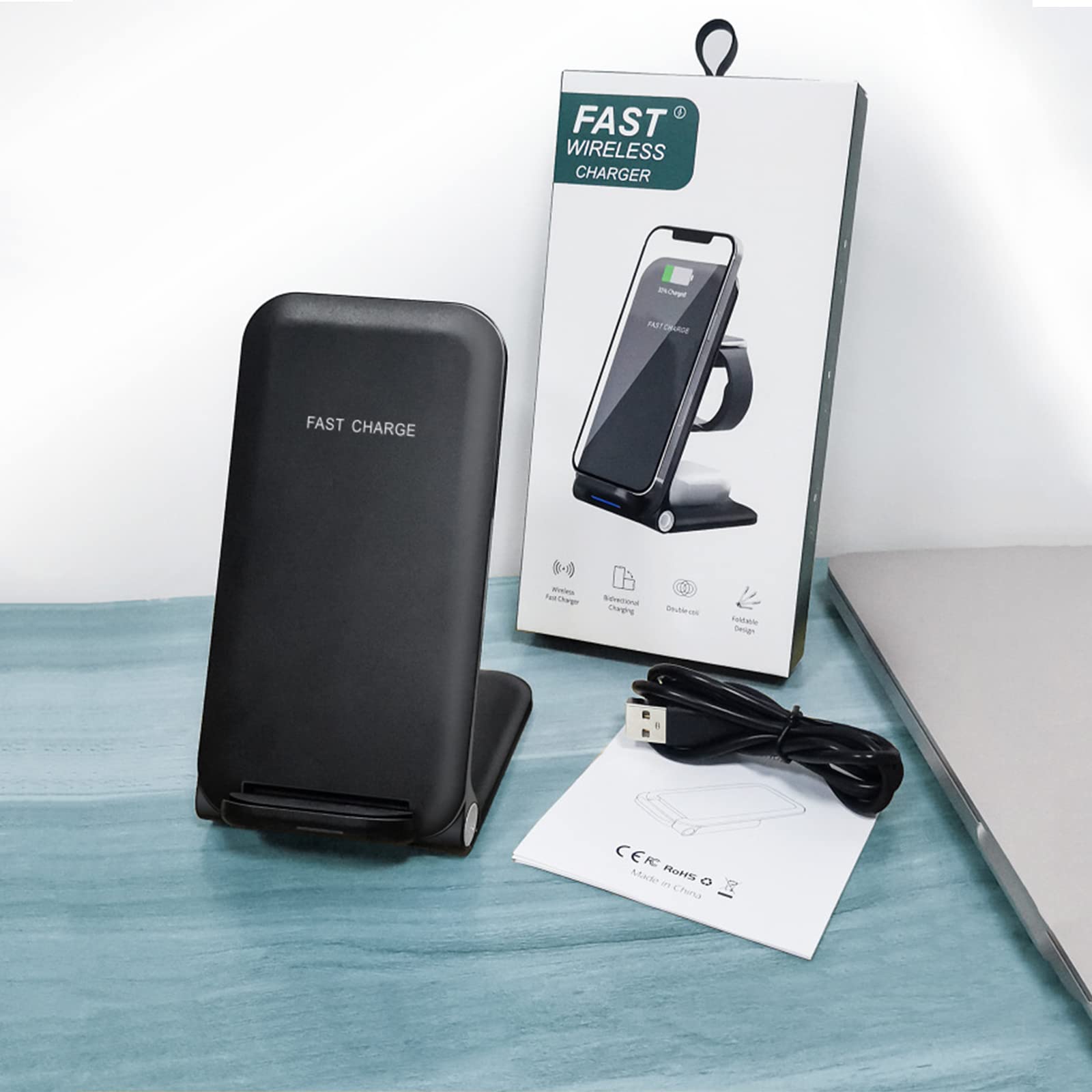 Cargador Sin Cables, Estación De Carga Tres En Uno, Cargador Rápido Sin Cables, Cargador Sin Cables De Inducción De Escritorio Plegable Vertical, Auriculares Con Cargador Sin Cables De Inducción