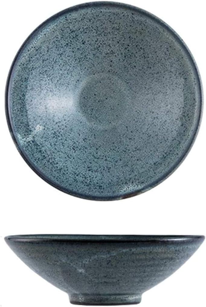 Qazxsw Dousa Bowl European-Style Stoneware Ramen Bowl Retro Fruit Salad Bowl Western Food Pasta Bowl Big Soup Bowl,Blue,23 * 23 * 6cm