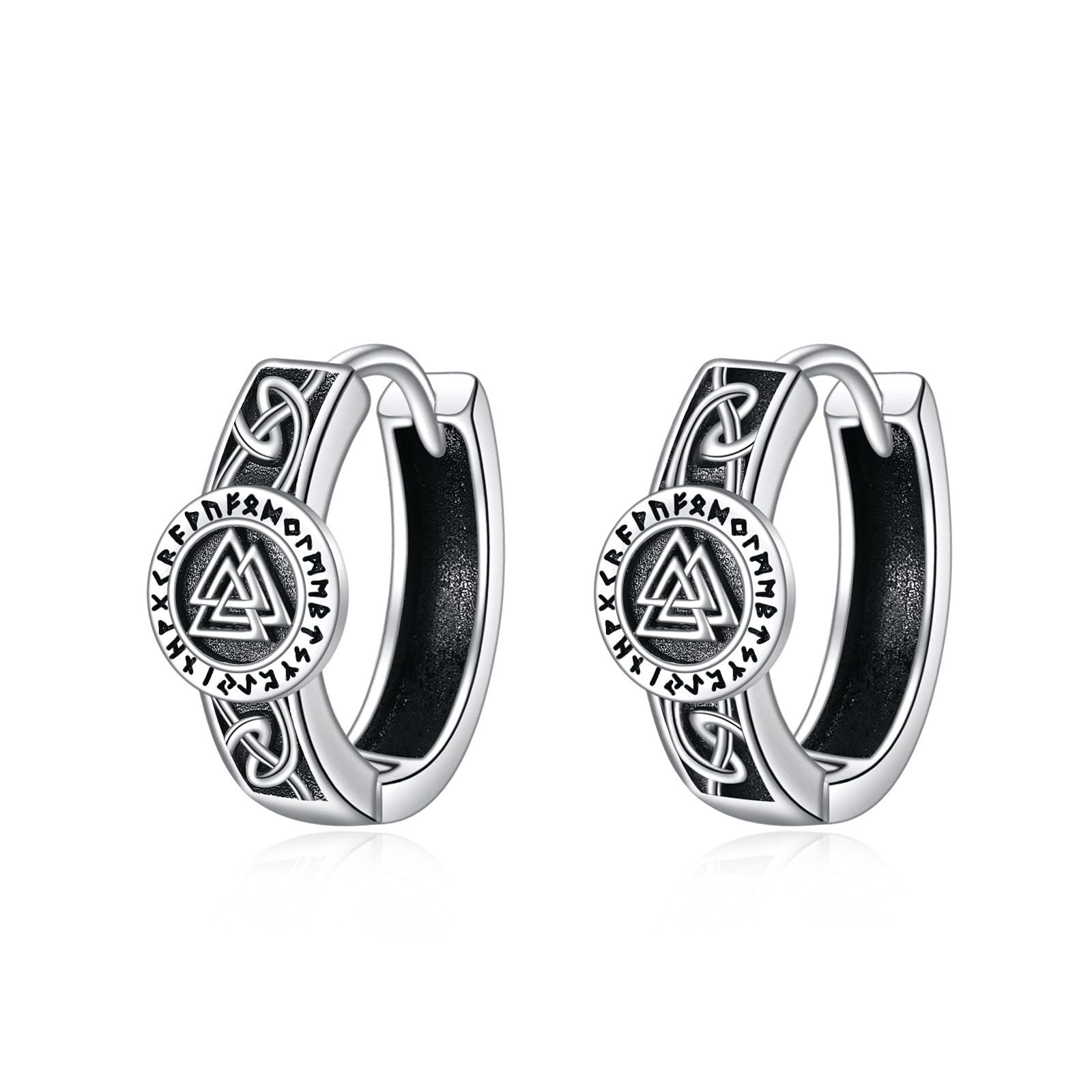 YFNBlack Earrings Men's 925 Sterling Silver Viking Rune Black Earrings Birthday Gifts for Men Women