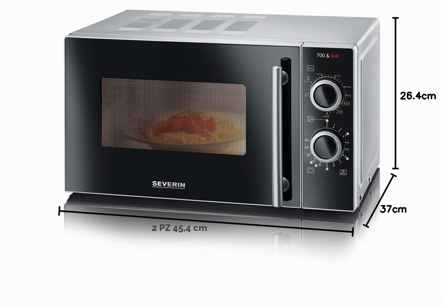 SEVERIN Forno a Microonde 2in1 con Grill, 700 W, 9 Programmi Automatici, Microonde con Griglia e Piatto Girevole, Nero/Argento - MW 7771