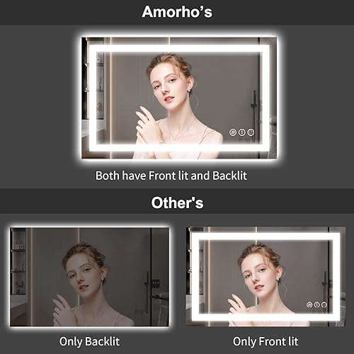 Miniatura 6 de Amorho Espejo de baño LED de 48 x 30 pulgadas con luz frontal y retroiluminada, espejos de pared regulables sin pasos con antiniebla, a prueba de