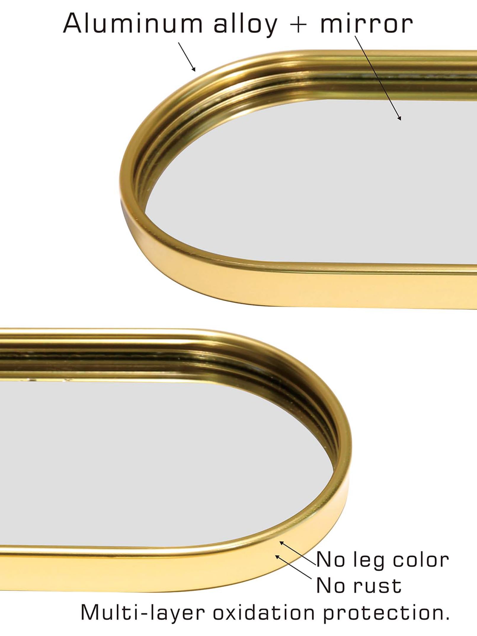 Bandejas de perfume, bandeja de espejo dorada, bandeja decorativa de tocador, organizador de perfume antideslizante en forma de piedra para joyas, baño, mesa de café (grande) 3