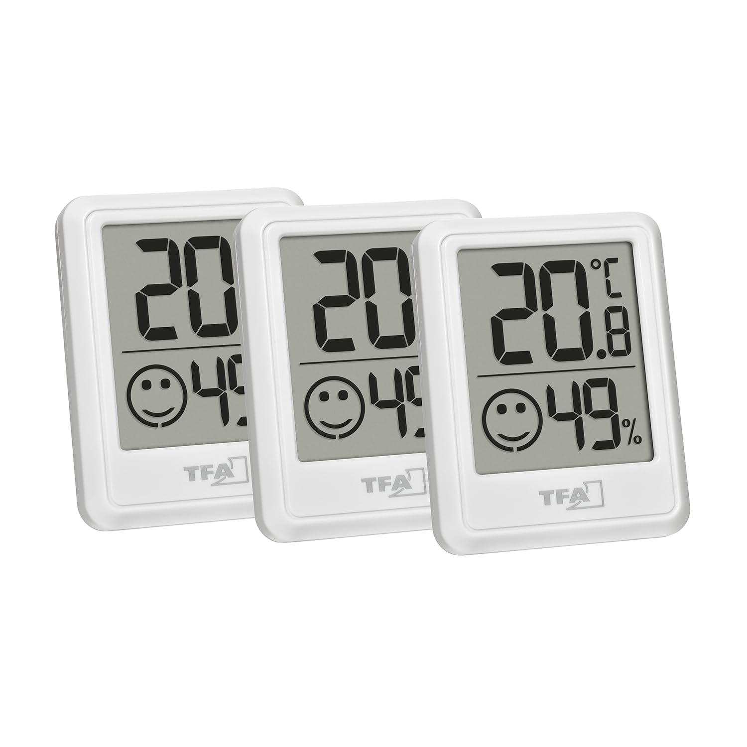 TFA Dostmann Mini termometro digitale interno, set da 3 pezzi, 30.5060.02.03, termometro ambiente, igrometro, misura umidità, temperatura, per il controllo del clima interno, batteria inclusa, bianco