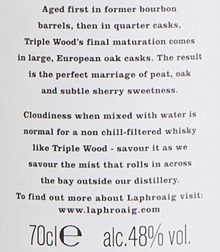 Laphroaig Triple Wood Islay Single Malt Scotch Whisky, mit Geschenkverpackung, einzigartig torfig-rauchig mit leichter Sherrysüße, 48% Vol, 1 x 0,7l