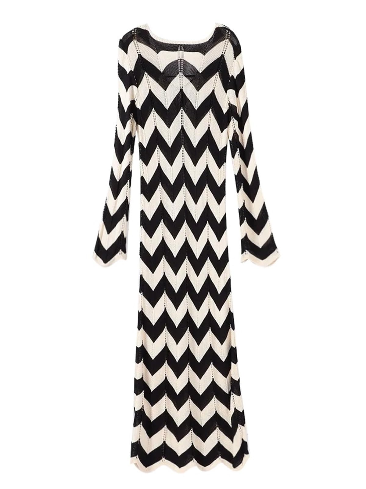 Robe De Plage Robe de Plage en Tricot rayé à Manches Longues et à Lacets, Robe de Plage en Tricot Fin, ajourée, col carré, Robes for Femme pour Femmes