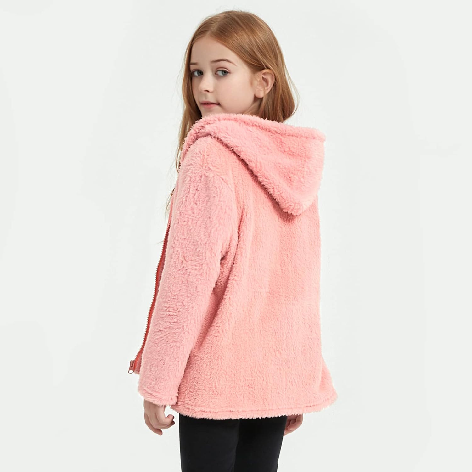 QPANCY Girls Fuzzy Sherpa Coat Full Zip Hoodie Fleece Jacket with Pockets Fall Winter Outwear - Image 2