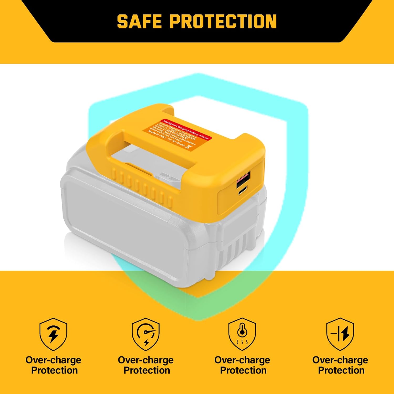 30W USB Fast Charger Adapter for Dewalt 20V Battery with USB & Type-C Fast Charging Interface USB Charger (Adapter Only) - Image 3
