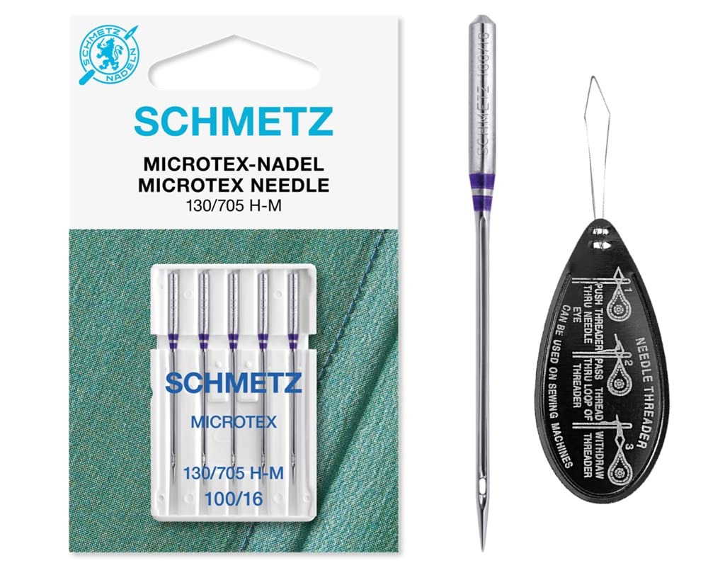 Microtex (Sharp) Sewing Machine Needles, Size 100/16, Includes Large Needle Threader
