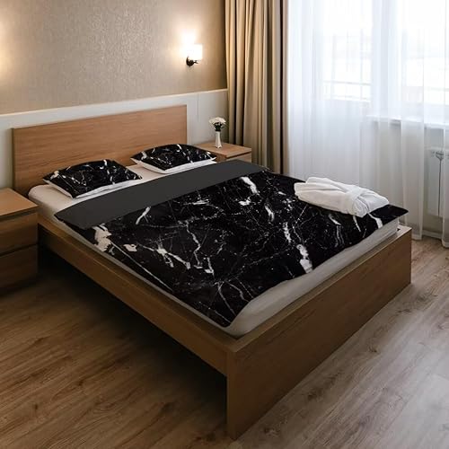 Miniatura 5 de Gearider Juego de funda de edredón negro, juego de cama suave de 3 piezas con estampado de mármol (1 funda de edredón + 2 fundas de almohada),