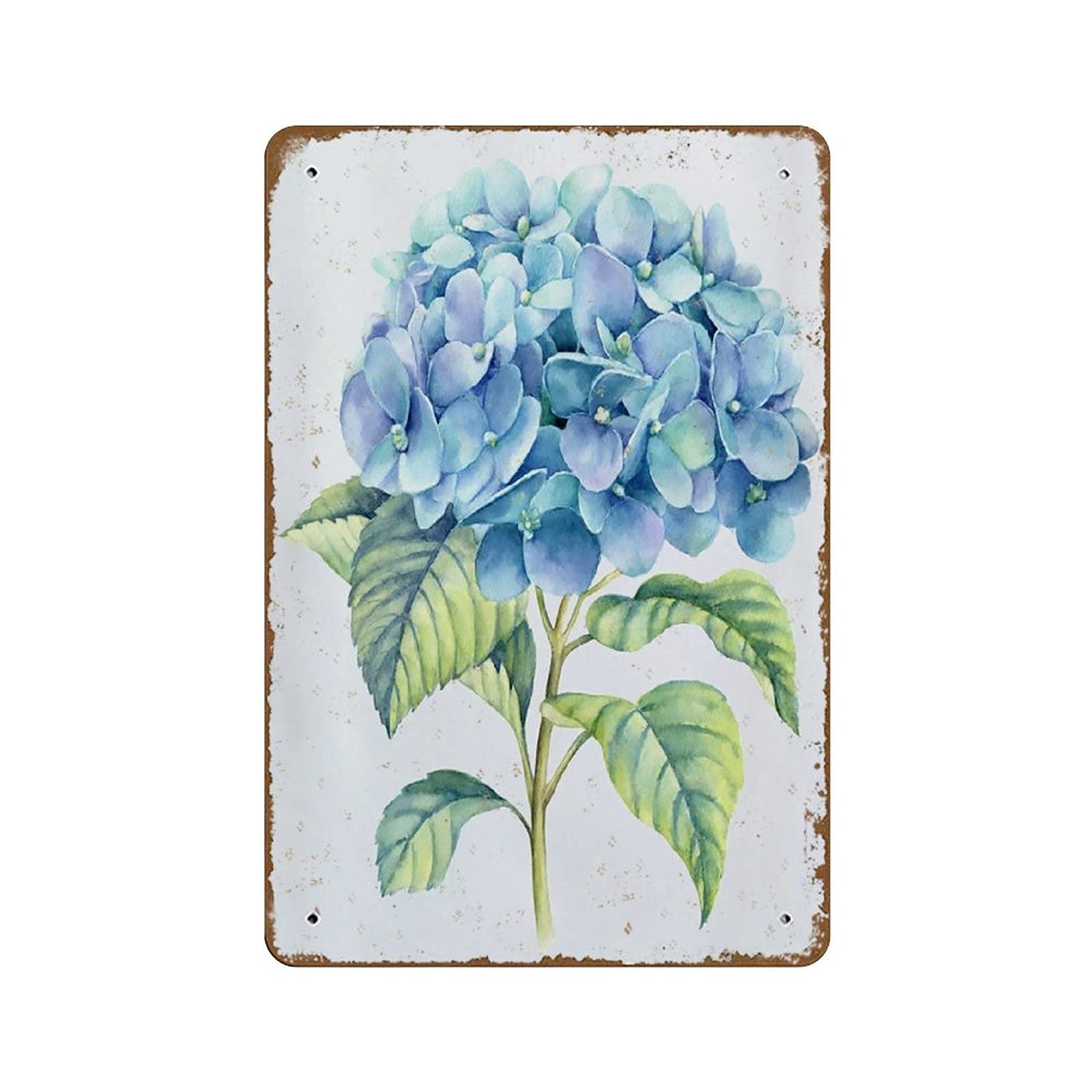 Peiyeety A005 Metal Tin Sign Blue Hydrangea Floral Art Decorative 12X16 Inch Vintage Retro Wall Art Plaque For Home Living Room Bedroom Farmhouse Rustic Floral Wall Decor