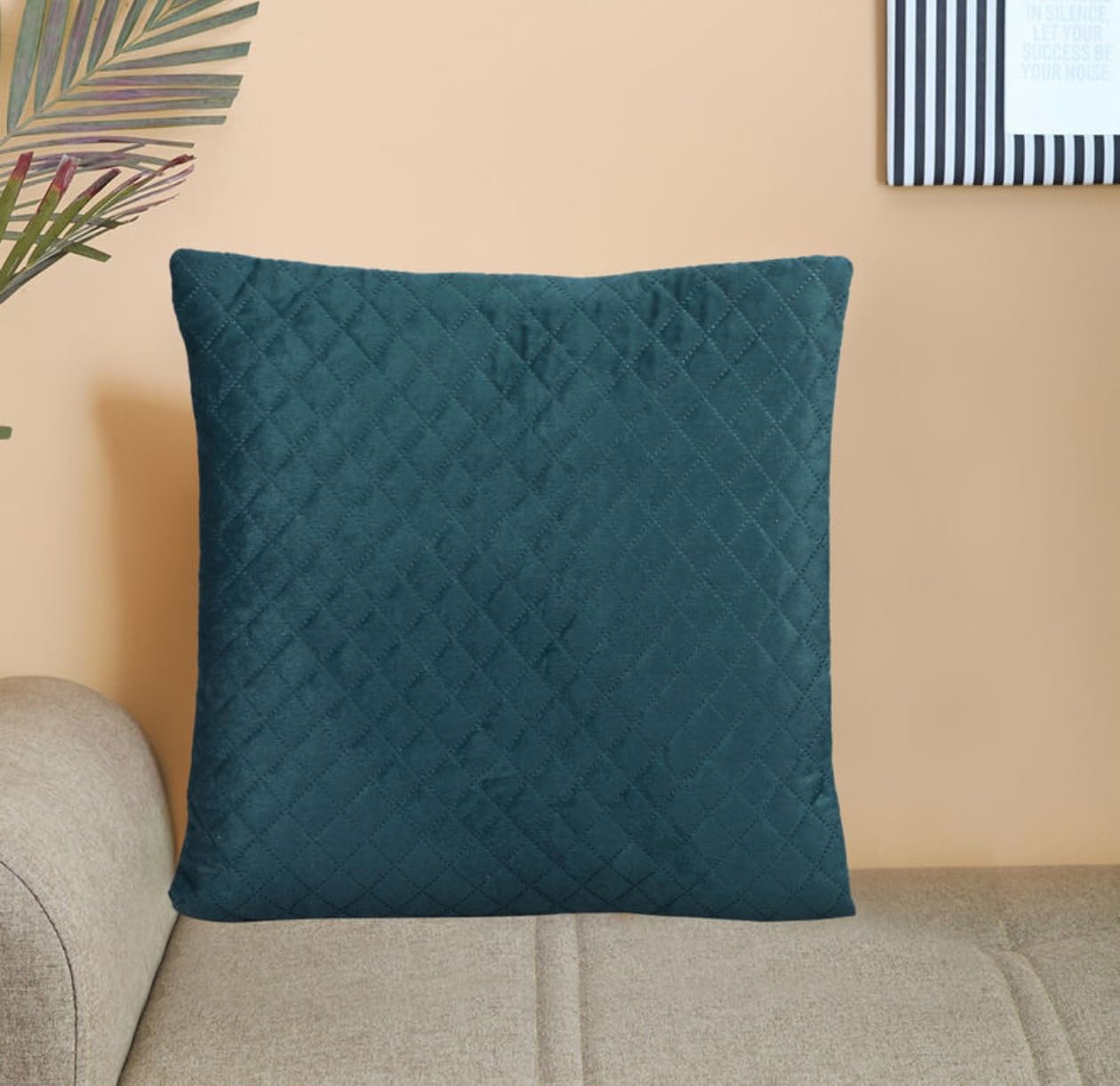 Teal Quilted Velvet Cushion Cover 40 x 40 cm | Diamond Quilt Pattern, Teal Colour-image-47