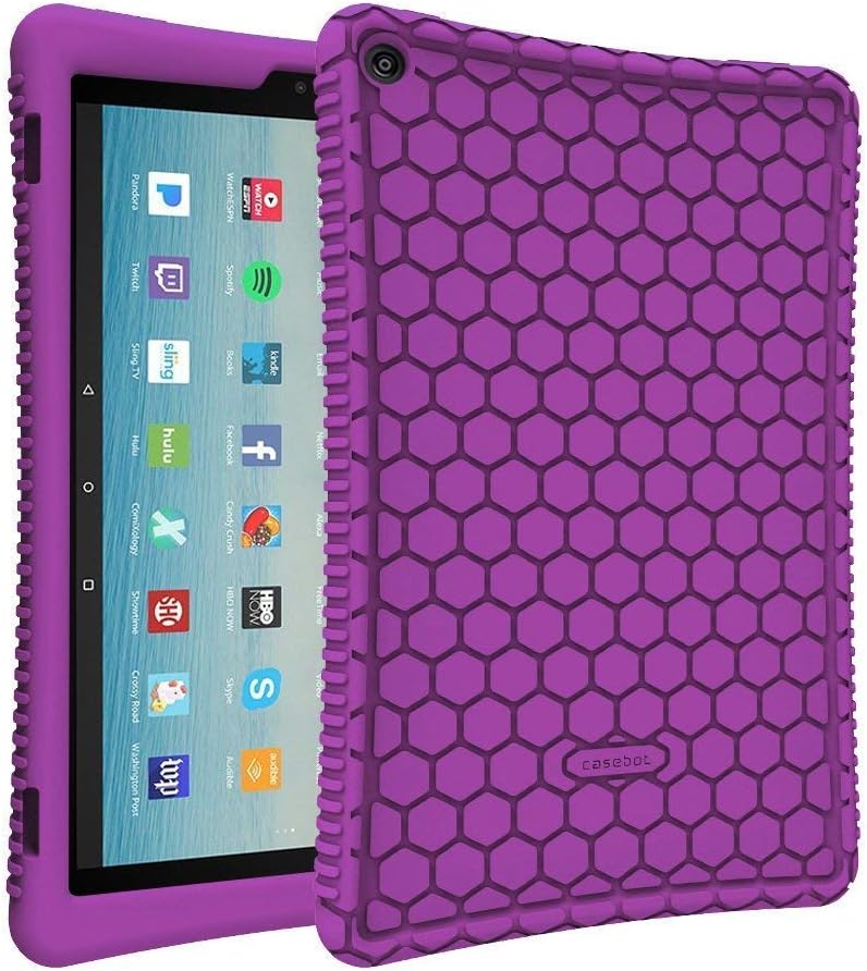 FINTIE Silicone Case for Amazon Fire HD 10 Tablet (Compatible with 7th and 9th Generations, 2017 and 2019 Releases) - [Honey Comb Series] [Kids Friendly] Shock Proof Back Cover, Purple