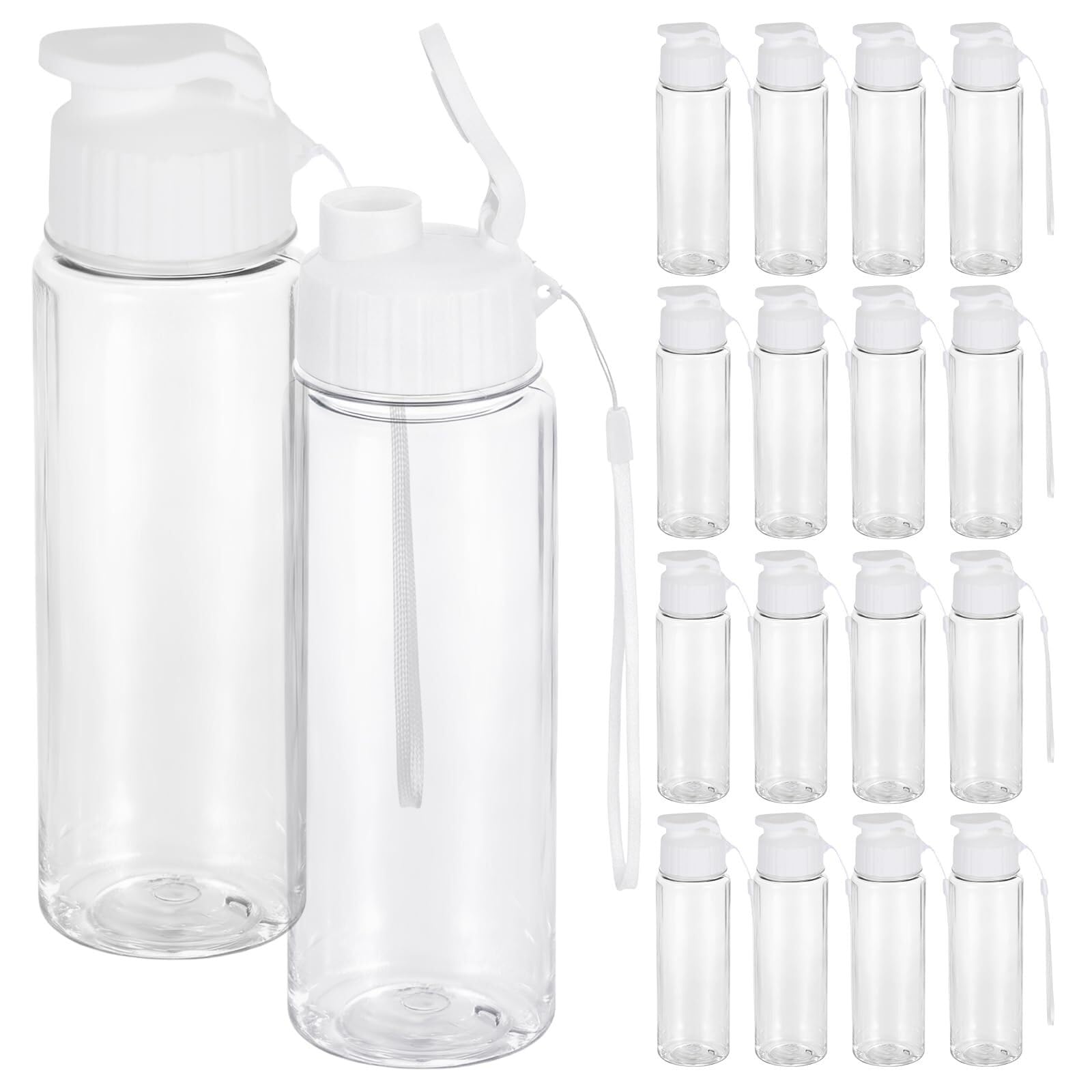 Paquete de 16 botellas de agua de plástico a granel de 17 onzas, reutilizables, ligeras, a prueba de fugas, con tapa abatible y correa de transporte para adultos, gimnasio, fitness