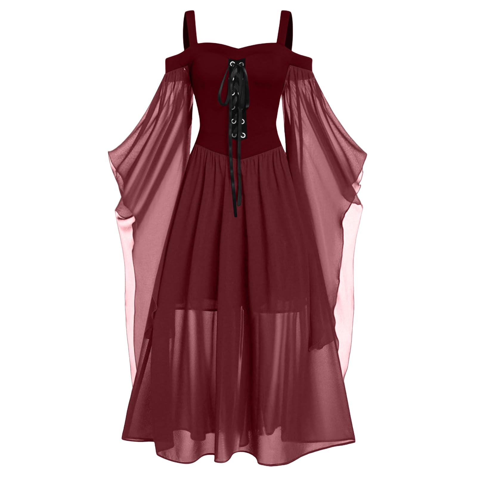 Nuoke Medieval Costume Women Halloween Costumes Women's Butterfly Sleeve Sexy Lace Gothic Medieval Dresses Grey — image 1
