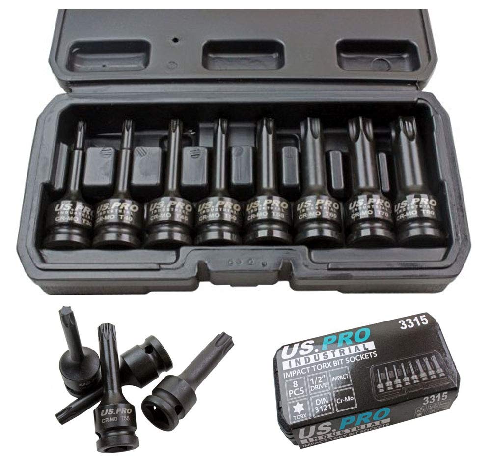 8pc 1/2 Impact Torx TRX-Star Socket Bit Set T30-T80 Cr-Mo 80mm Long