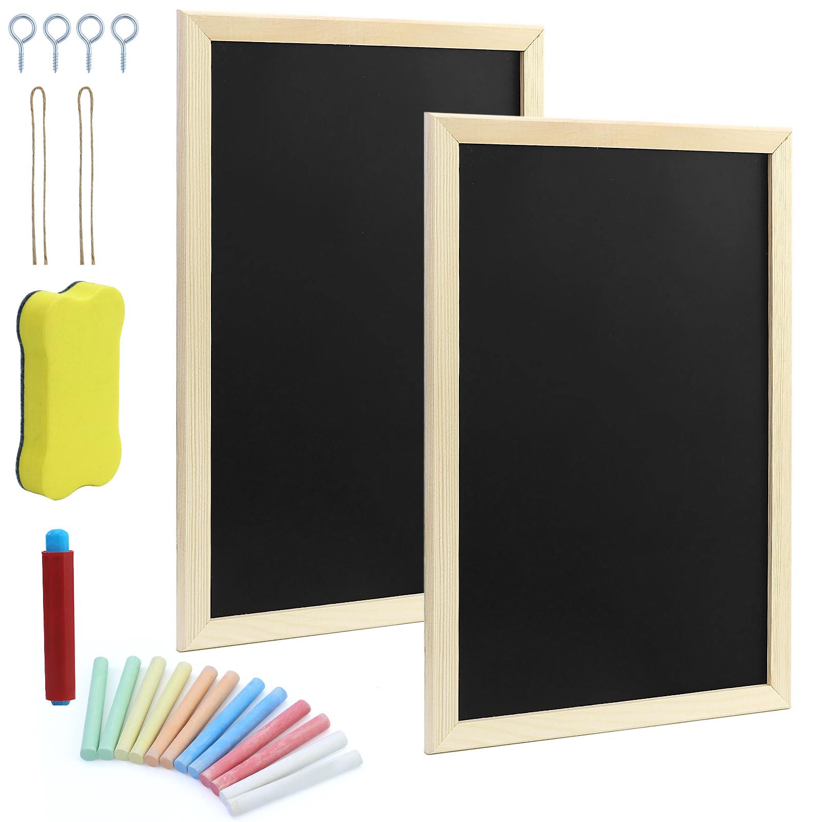 Set Di 2 Lavagne Nere 20x30cm Con Cornice Legno - Cancellabili, Con Gessetti E Panno, Per Casa, Scuola O Ristorante