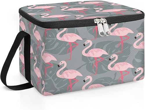 Miniatura 2 de QsirBC Bolsa de almuerzo aislada con hojas de palma de flamenco, bolsa de almuerzo reutilizable para mujeres, bolsa de comida cuadrada para adultos