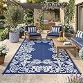 Garvee Outdoor Rugs 8’x10’ Waterproof Reversible Mats, Large Area Plastic Straw Rug, Outside Carpet, Butterfly Floral Rv Mat for Patio Camping Picnic Backyard Deck Balcony Porch Beach Trailer