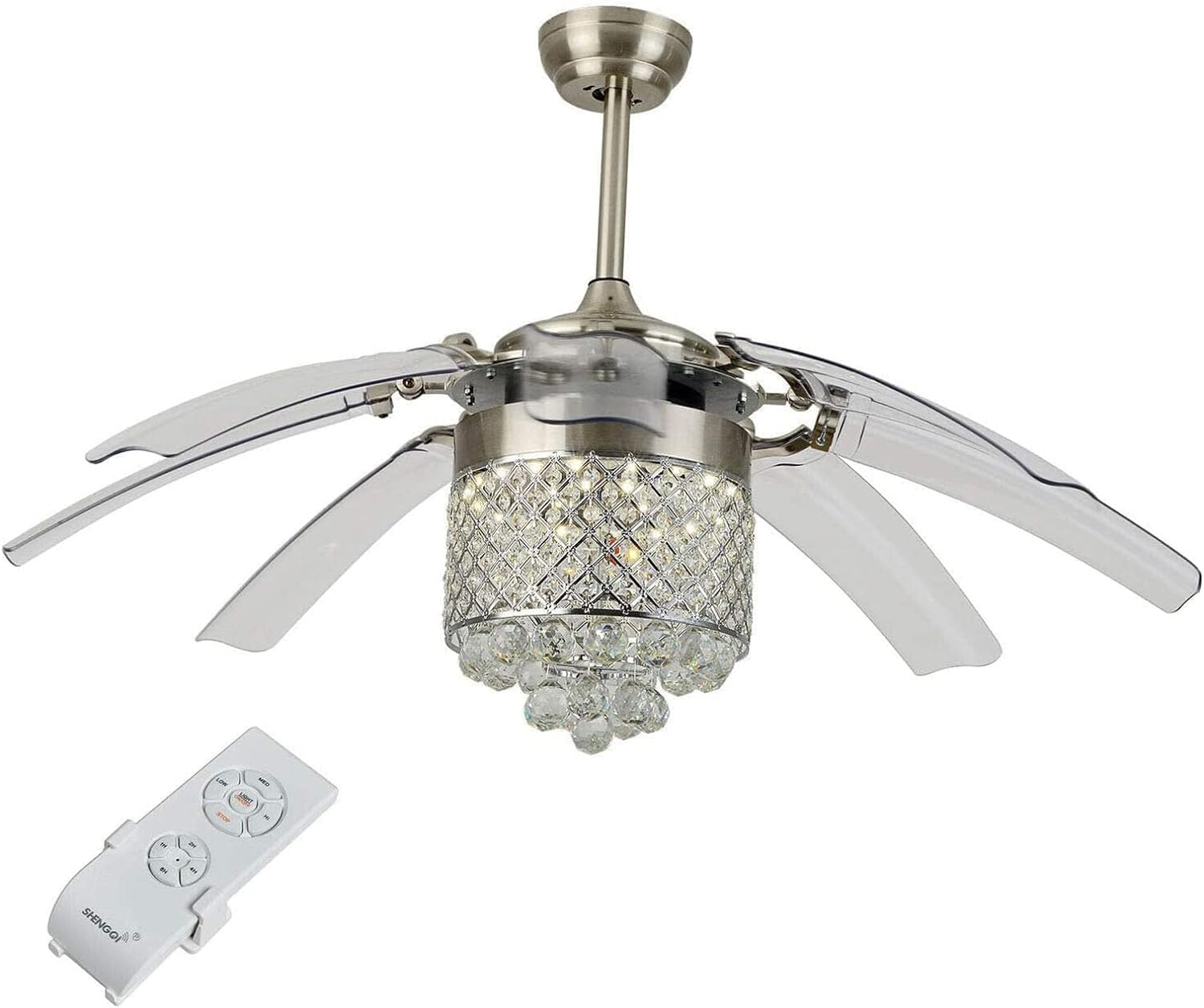 HXYSXHJUO Ceiling Fan Light with Remote Control Lamp 8 Retractable Blades Dimmable Timing Pendant Home Decoration