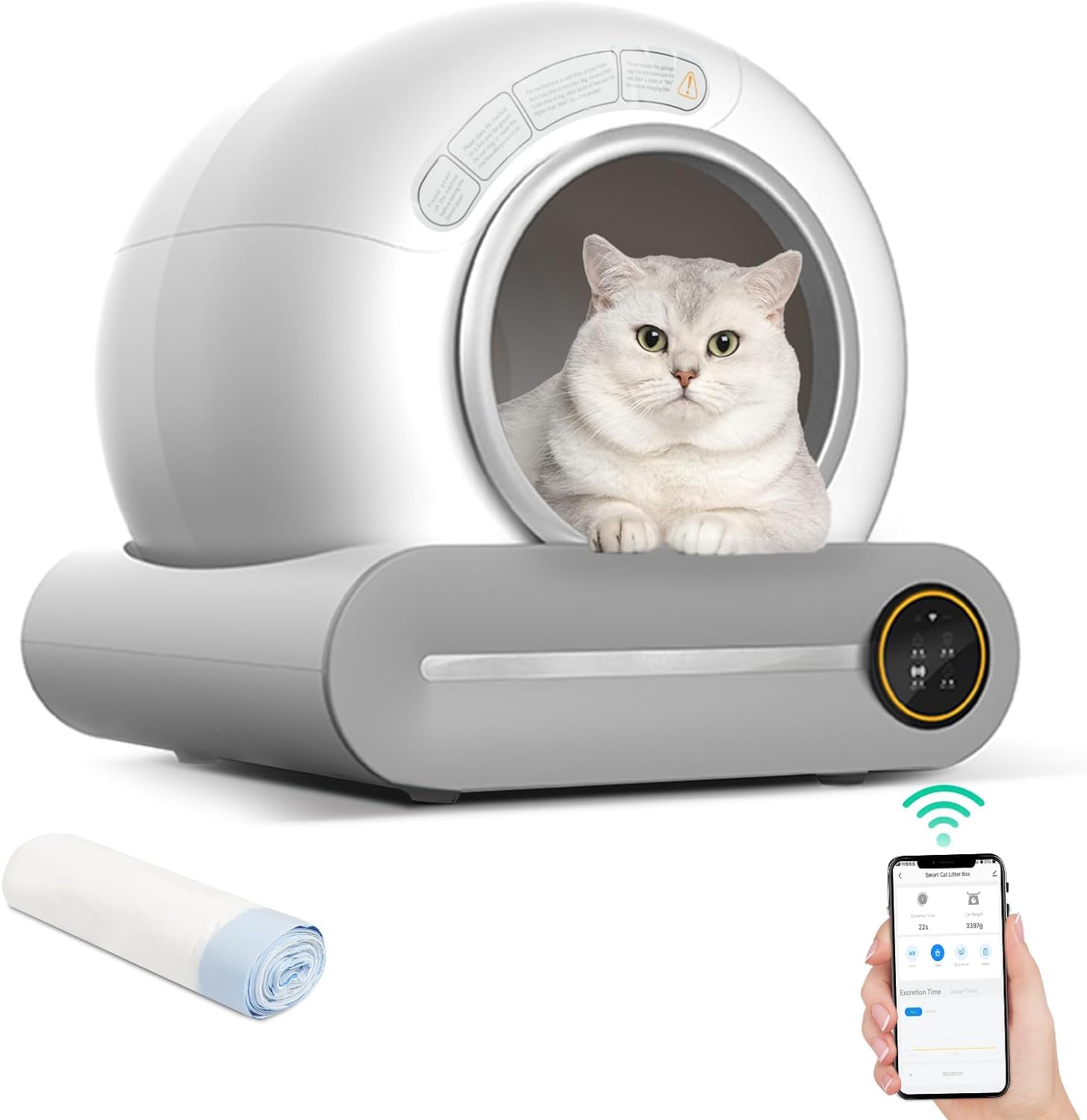 CROSHER Self Cleaning Cat Litter Tray, Tuya Smart Automatic Cat Litter Box, 65L Extra-Large Capacity, Odor Control, APP Control, Safety Protection Robot Litter Box for Multiple Cats