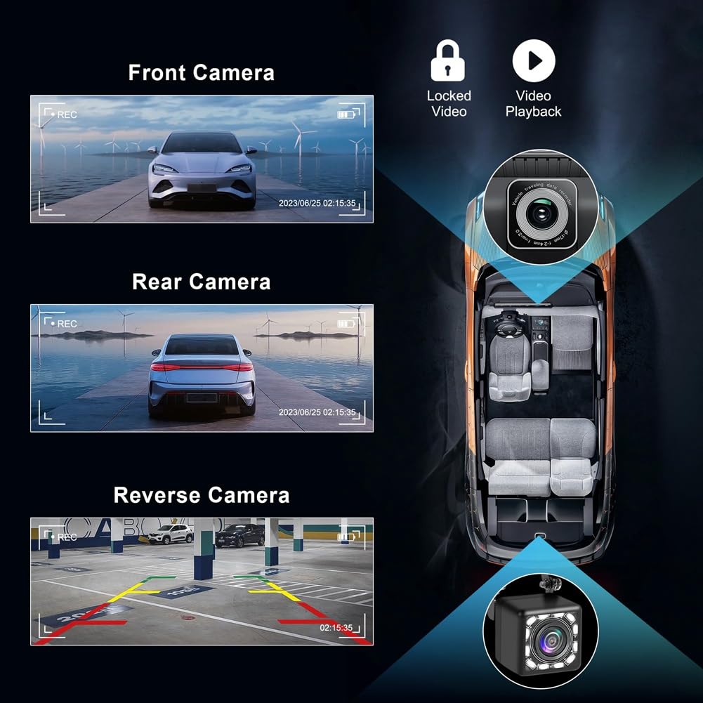 Autoradio Carplay portatile fili con dashcam, schermo IPS HD 10,26, Android Auto, Telecamera retromarcia 1080P, Ricambi Bluetooth