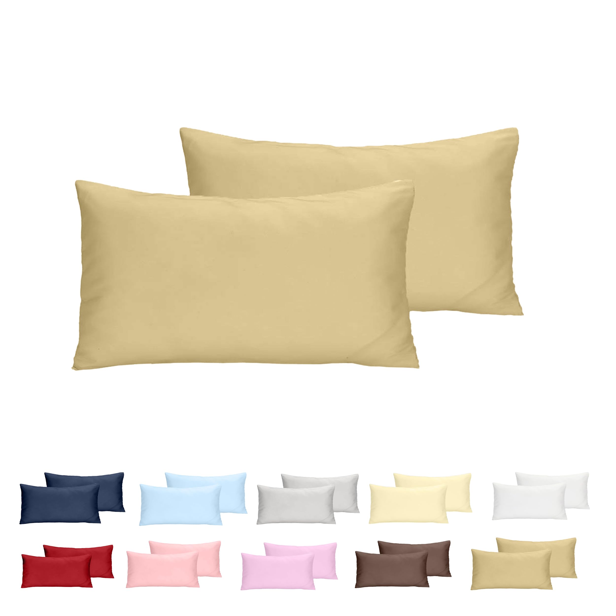 Funda de Almohada 40x70cm - 100% Microfibra - Paquete de 2, Fundas de Cojín con Cierre de Cremallera, Extra Suaves - Caqui