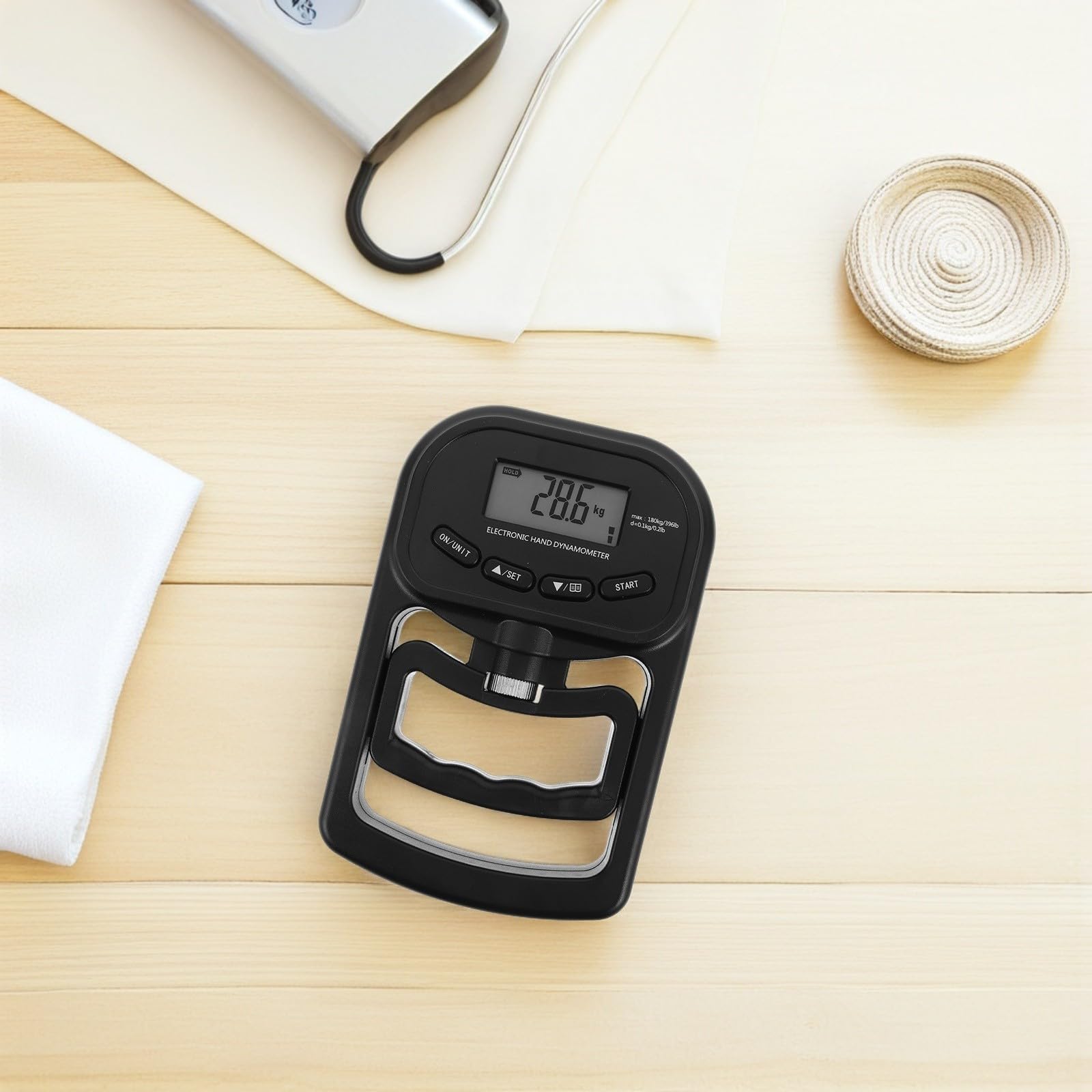 FRCOLOR Dinamómetro y Capacidad de 180kg Digital con Pantalla LCD de Fuerza de Agarre Portátil para Entrenamiento Profesional y Uso al Aire Libre