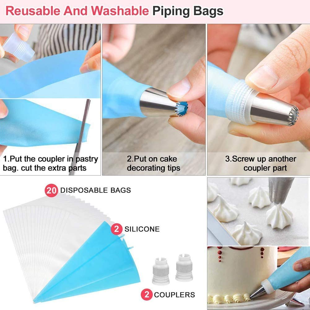Lot De 82 Poches à Douille Et Douilles Pour Décoration De Gâteaux - Sacs Réutilisables En Silicone, Embouts Et Accessoires Complets