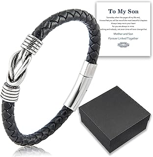 to My Son Leather Knot Bracelet - Mother and Son Forever Linked Together Braided Leather Bracelet, Mother Son Bracelet, Inspirational Wristband Gift for Son, Son Bracelet from Mom (1PC)