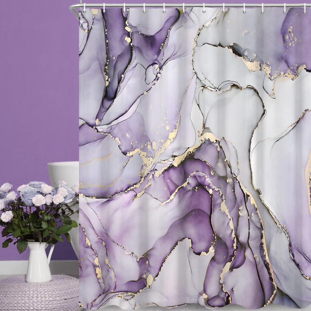 GCIREC Shower Curtain, 120x200cm, Purple Ombre Modern Abstract Art Marble Waterproof Fabric Machine Washable Bathroom Curtain with Hooks