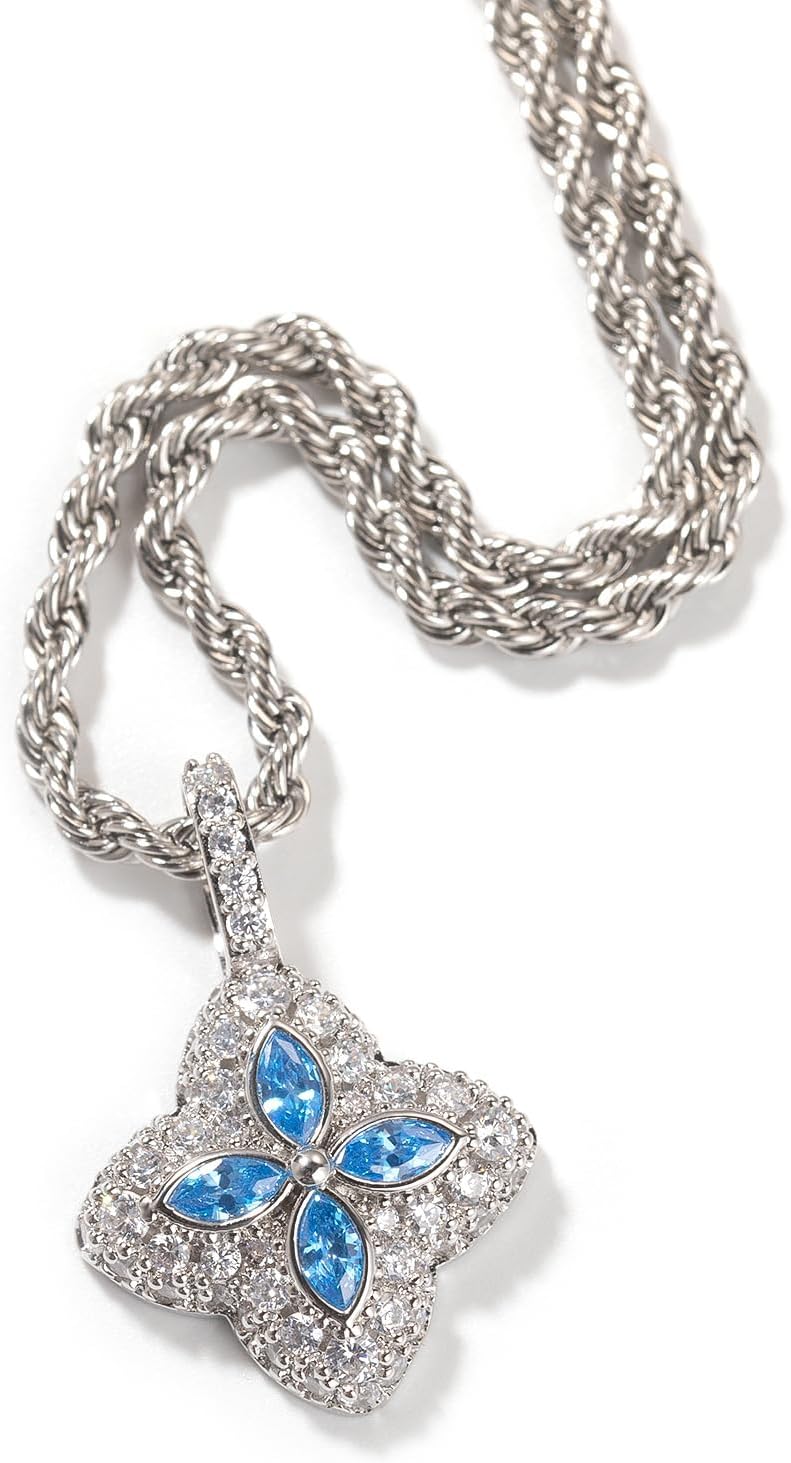 LuxeFlex Four Leaf Clover Shaped 5A Cubic Zircon & White Gold Plating Pendant, Elegant Luxury Design Iced Out Daily Jewelry Necklace