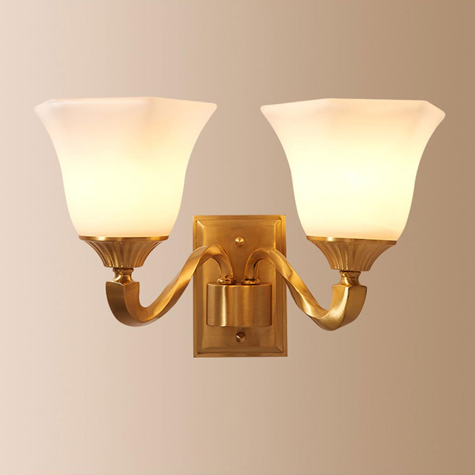 AWEITG American Style Copper Wall Lamp White Flower Glass Shade - E26/E27 Sconce for Indoor and Outdoor(B)