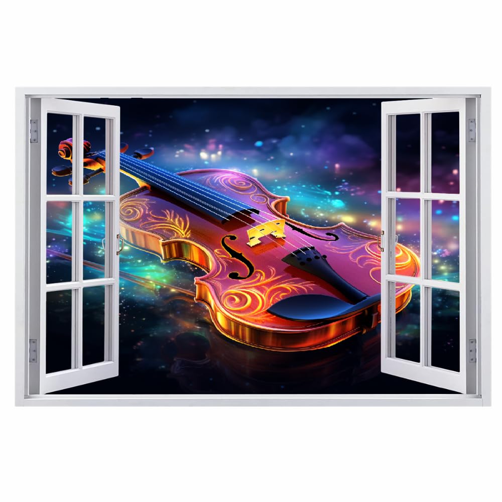 Decalcomanie da muro Art 3D Fracassato Chitarra Adesivi murali removibili Arte Astratta Carta da parati Camera da letto autoadesivo per ragazze Camera da letto Nursery Home Decor Gift