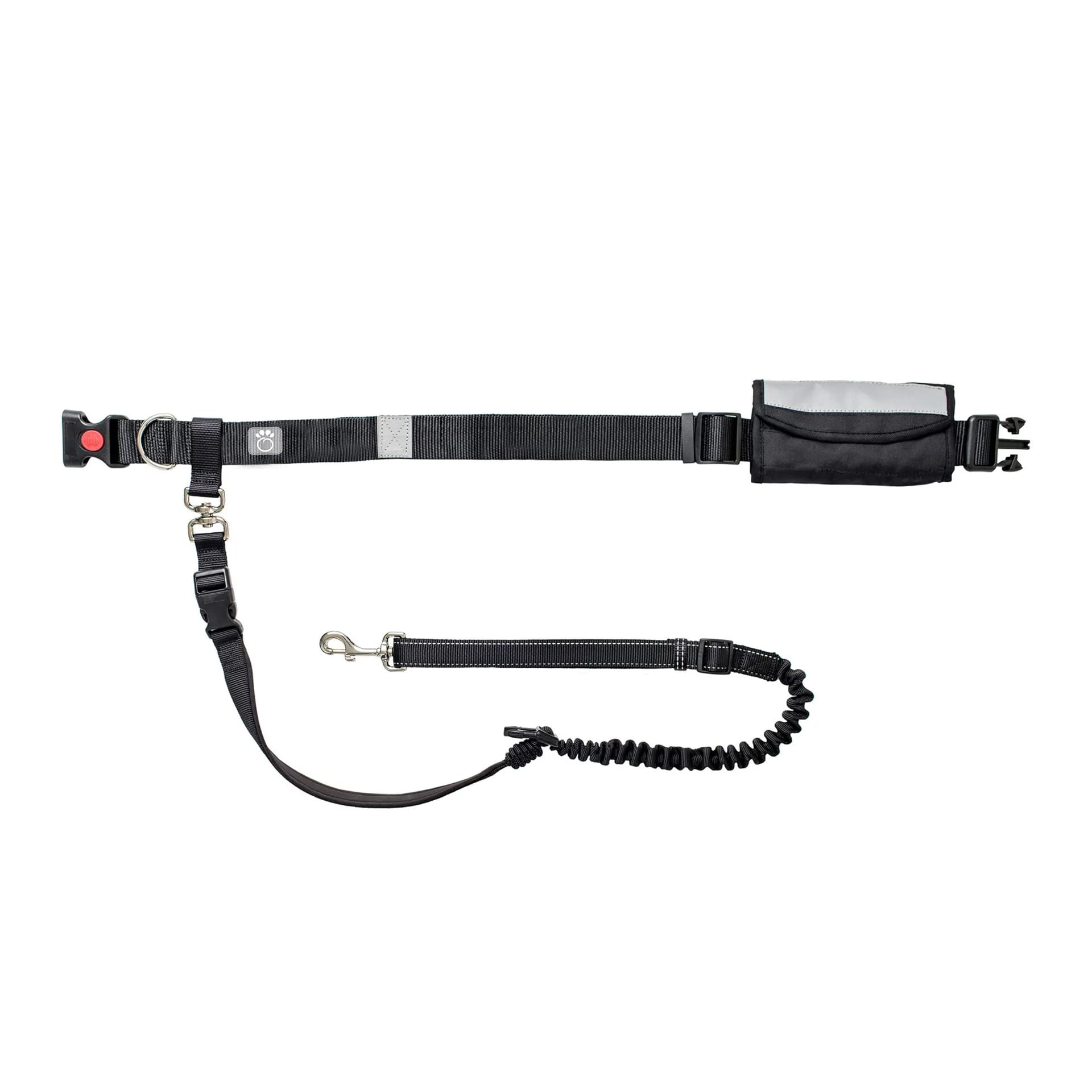 Waist Belt & Bungee Leash, Retractable Hands Free Dog Leash, Shock Absorber for Running, Walking, Hiking, Jogging, Animals up to 100 lbs.,Reflective Detailing, Pouches for Phone/Treats/Water