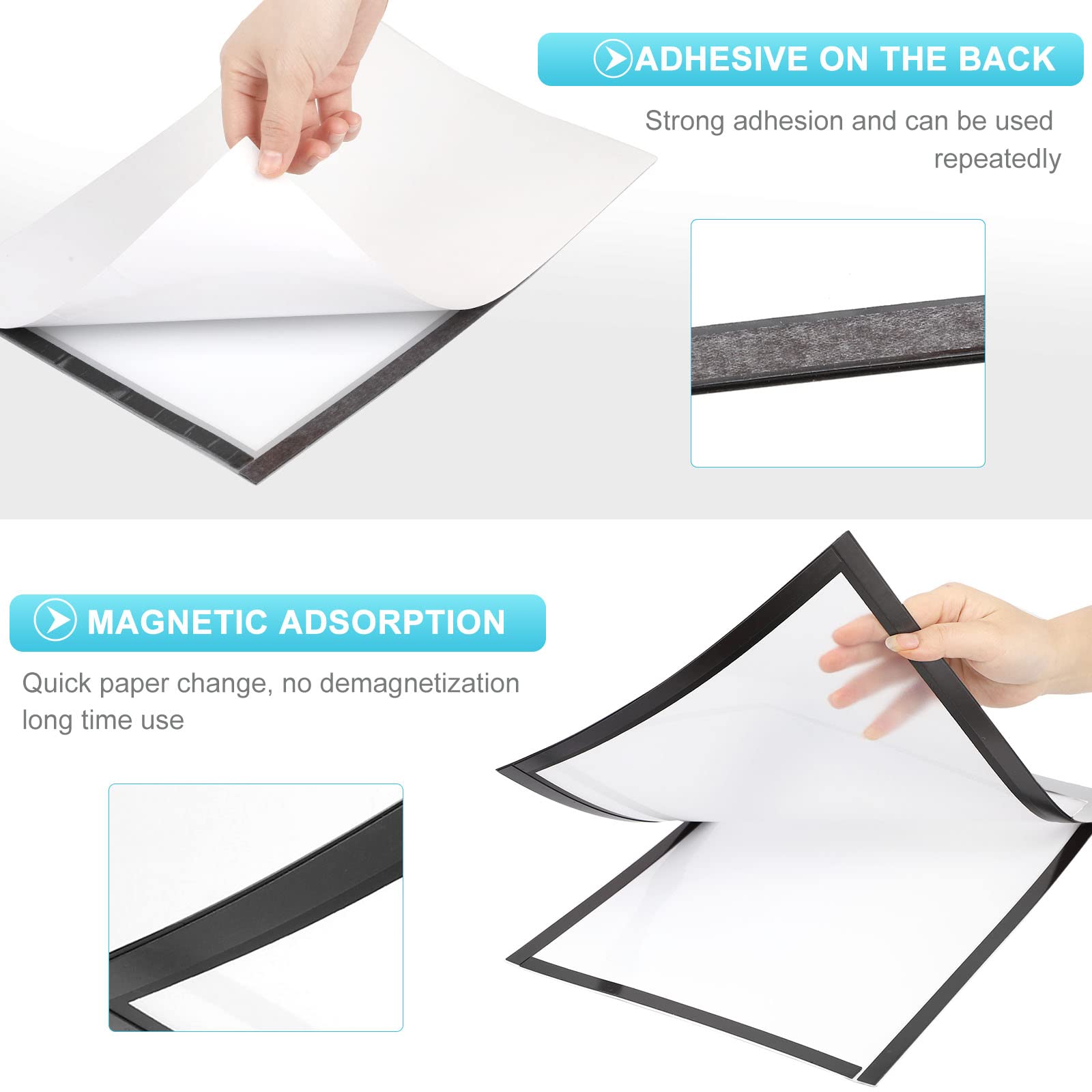 SWAWIS A4 Cornice Magnetica Autoadesiva, Cornici Magnetiche A4 Display Impermeabile per l'Affissione di Documenti, Manifesti, Informazioni, Pubblicità, Offerte, Argento
