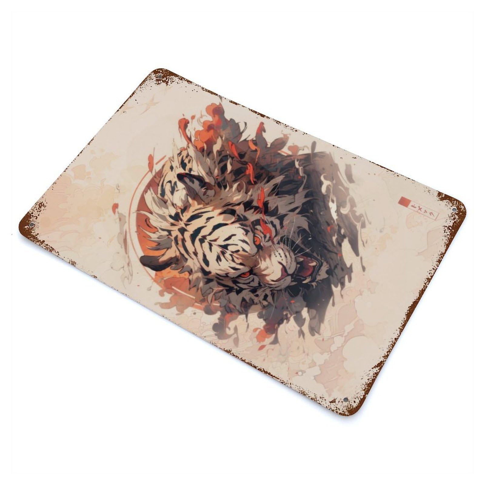 Tiger Rustic Tin Plaque 11.8"x7.9", Ideal for Shed, Workshop And Garage Wall Decor