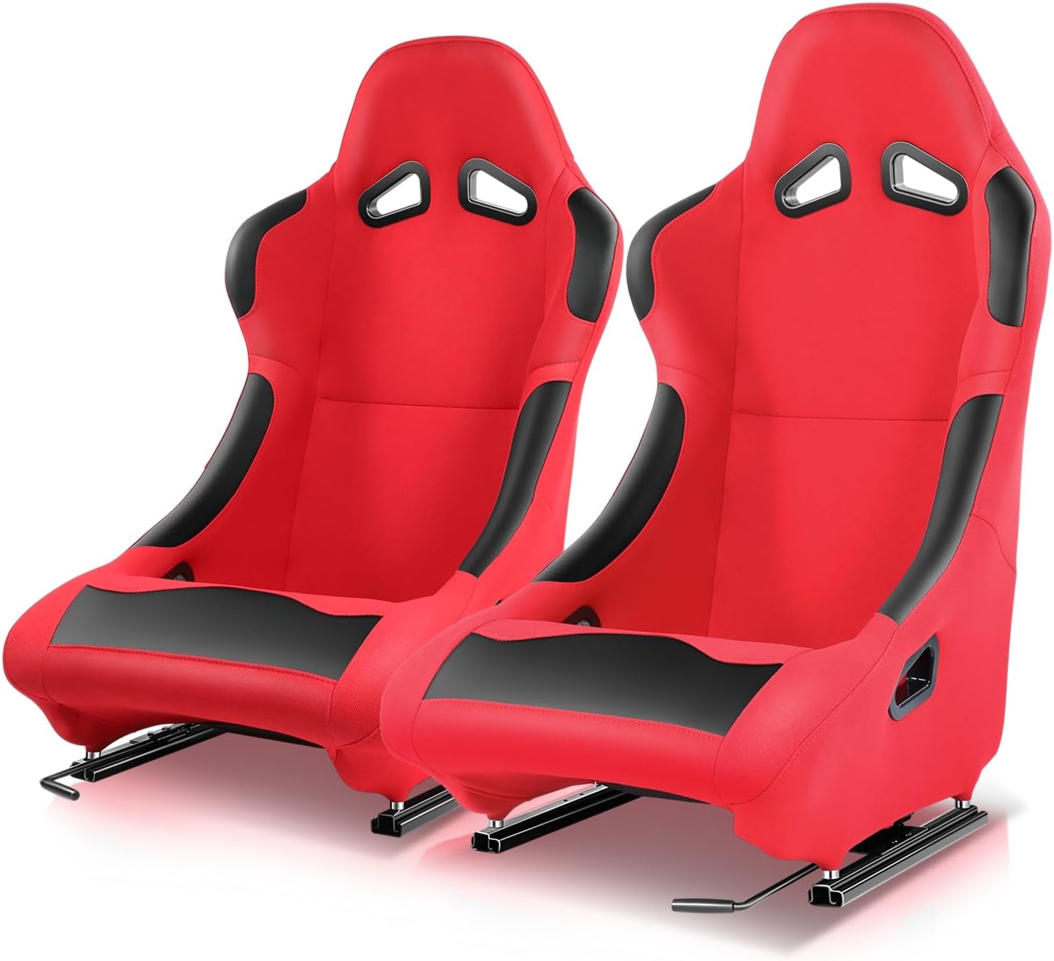 Auto Dynasty Pair of Racing Seat Universal Woven Fabric Vinyl Reclinable Bucket Seats with Bottom Mount Sliders For 4 Point Harness, 36" H x 21.5" W x 22" D, Driver & Passenger Side, Black