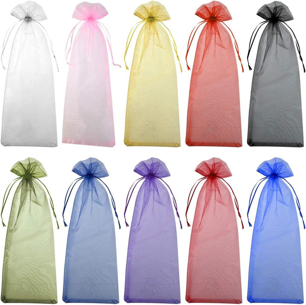 40pcs Organza Wine Bags Drawstring Organza Wine Bottle Gift