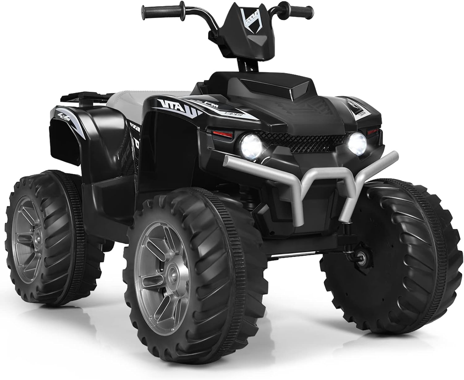 HONEY JOY 12V Ride On ATV, 4-Wheeler Battery Powered Toddler Quad, 2 Speeds, LED Headlights, Slow Start, Horn, Music, Treaded Tires, Electric Ride On Toy for Kids(Black)