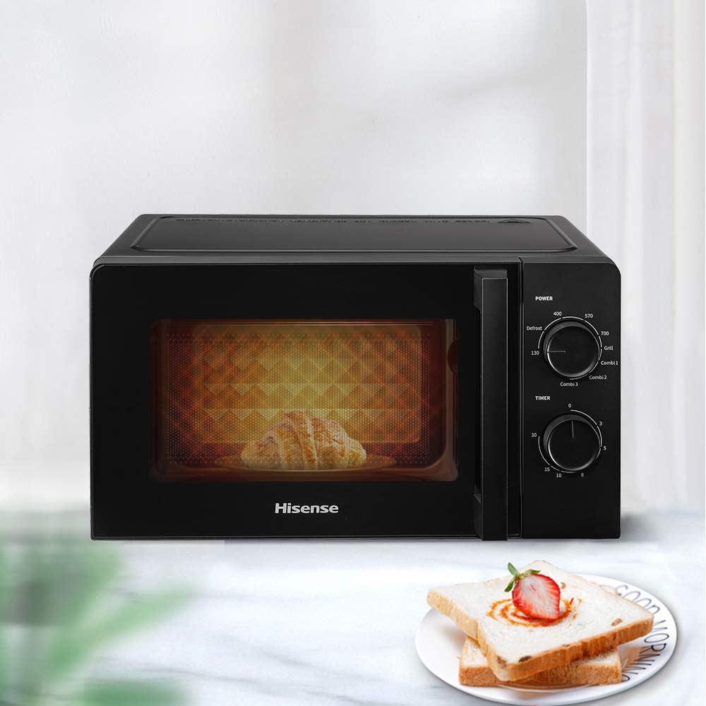 Hisense H20MOBS1HG Forno Microonde con Controllo Meccanico, Capacità 20 L, Potenza 700 Watt su 6 Livelli, Colore Nero